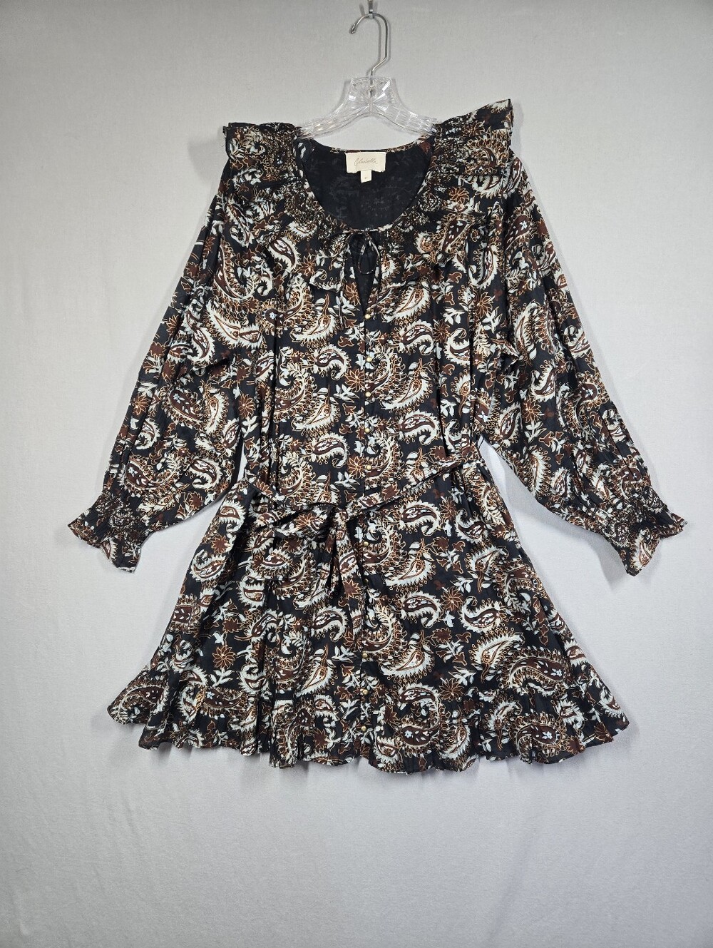 Cleobella Carolyn Ruffle Mini Dress Avolon Paisley Print Organic Cotton Size M